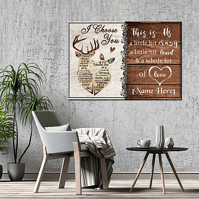Alternative view of Personalized Deer Couple Decor I Choose You To Do Life With Hand In Hand Framed Canvas - Unframed Poster