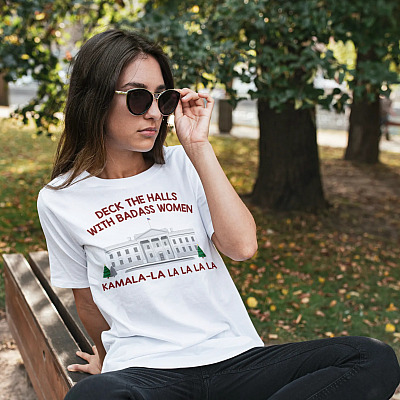 Alternative view of Deck The Halls With Badass Women Kamala-La La La T-shirt - V-neck - Kamala Harris Madam Vice President Shirt