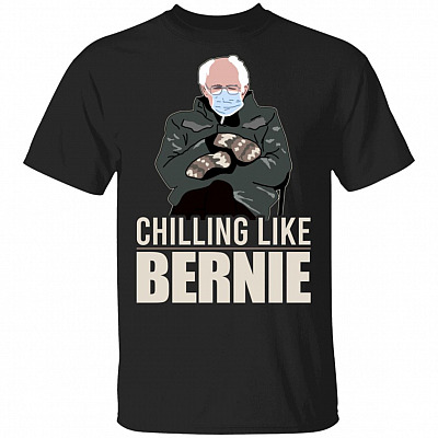Chilling Like Bernie Funny Bernie Sanders Mittens Meme T-Shirt - Bernie Sanders Inauguration 2021 Shirt, Black, Unisex T-Shirt