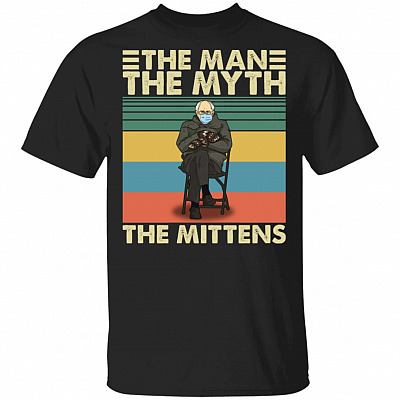 The Man The Myth The Mittens Vintage T-Shirt - Bernie Sanders Mittens Meme Inauguration 2021 Shirt, Black, Unisex T-Shirt