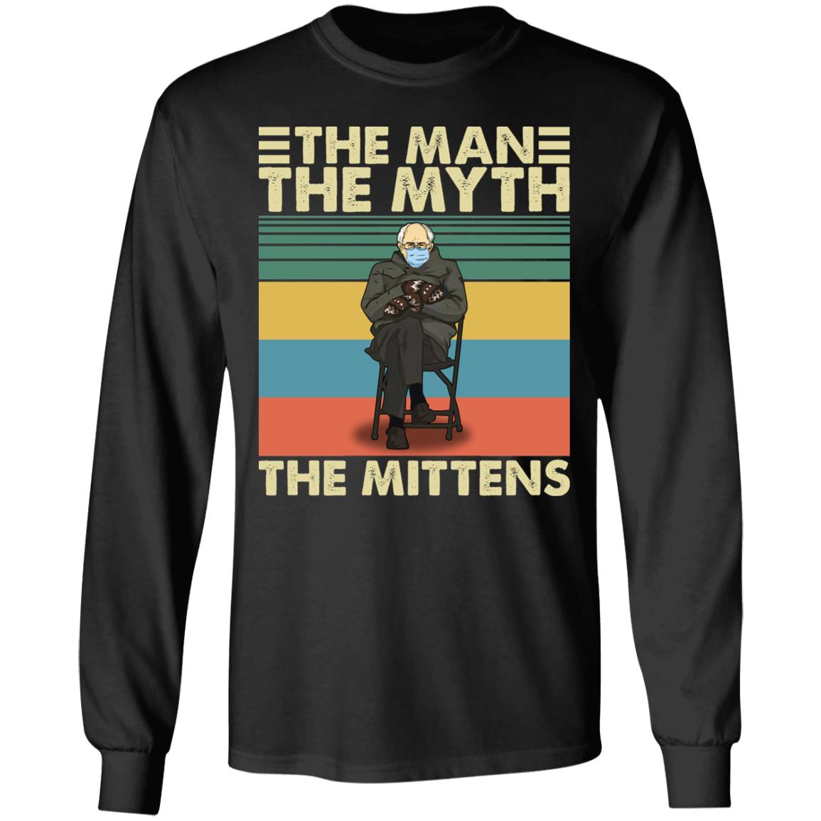 The Man The Myth The Mittens Vintage Hoodie - Bernie Sanders Mittens Meme Sweatshirt - Long Sleeve Shirt, Black, Long Sleeve