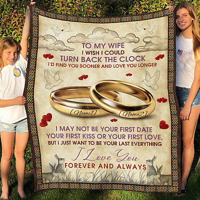 Alternative view of Personalized To My Wife I Wish I Could Turn Back The Clock Blanket - Couple Rings Mink Blanket Woven Blanket