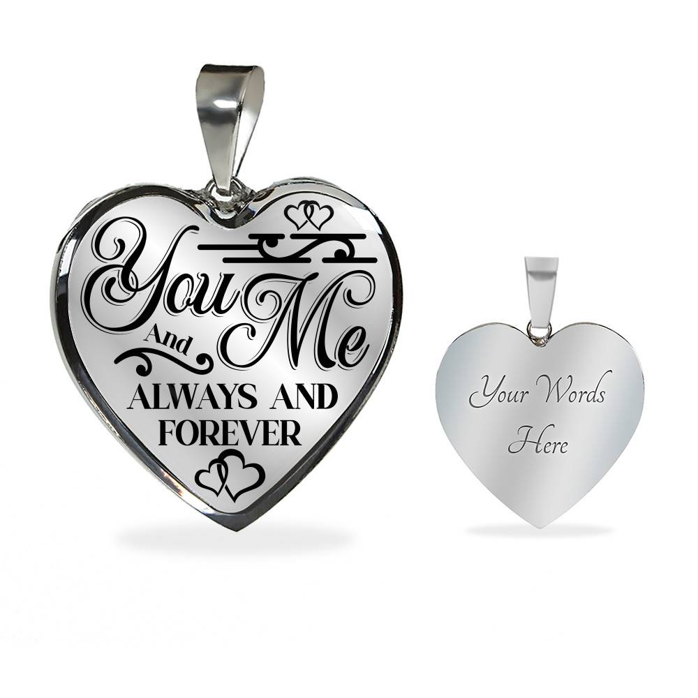You And Me Always And Forever Luxury Heart Pendant Necklace - Girlfriend Necklace Gifts - Heart Luxury Necklace (Silver)
