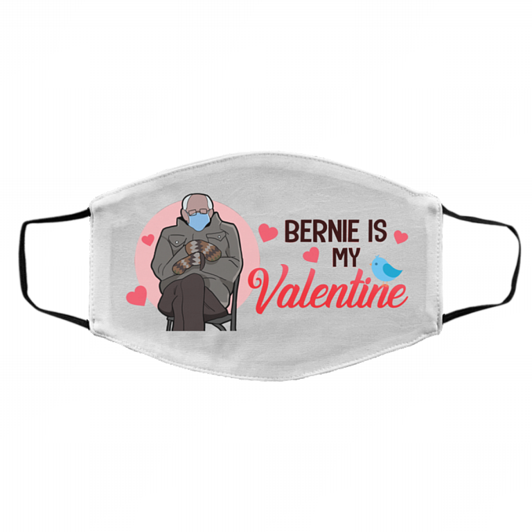 Bernie Is My Valentine Inauguration Meme Washable Reusable Custom Printed Cloth Face Mask Cover, White, Cloth Face Cover – Medium/Large