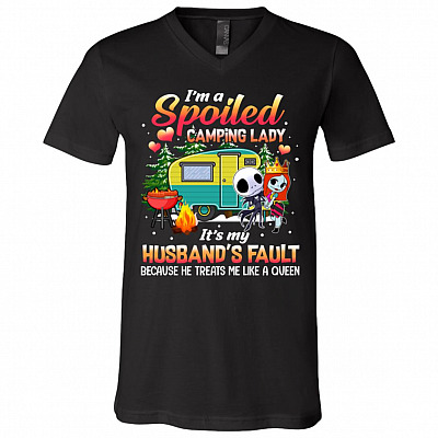 I'm A Spoiled Camping Lady, Black, V-Neck T-Shirt