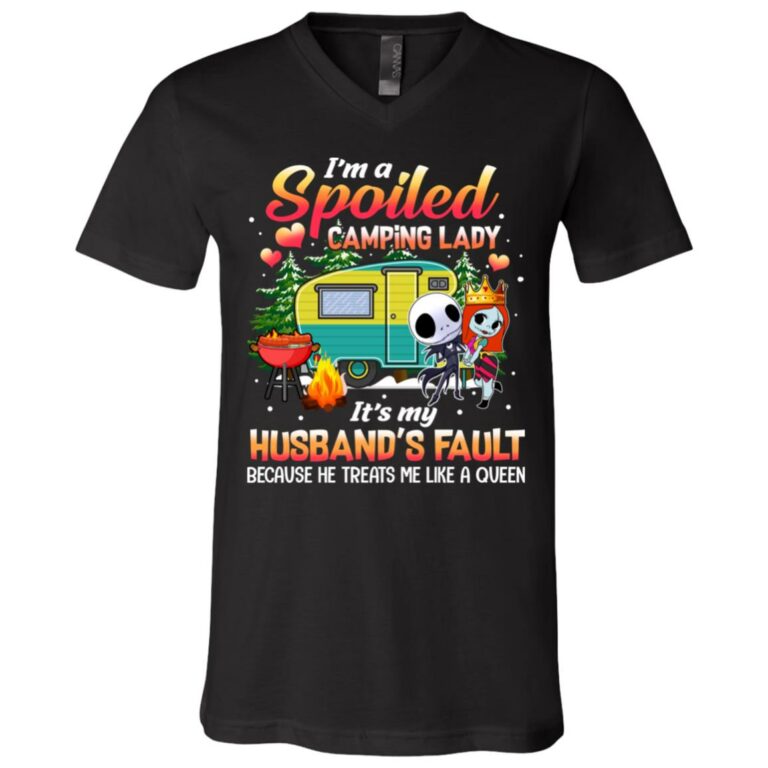 I'm A Spoiled Camping Lady, Black, V-Neck T-Shirt