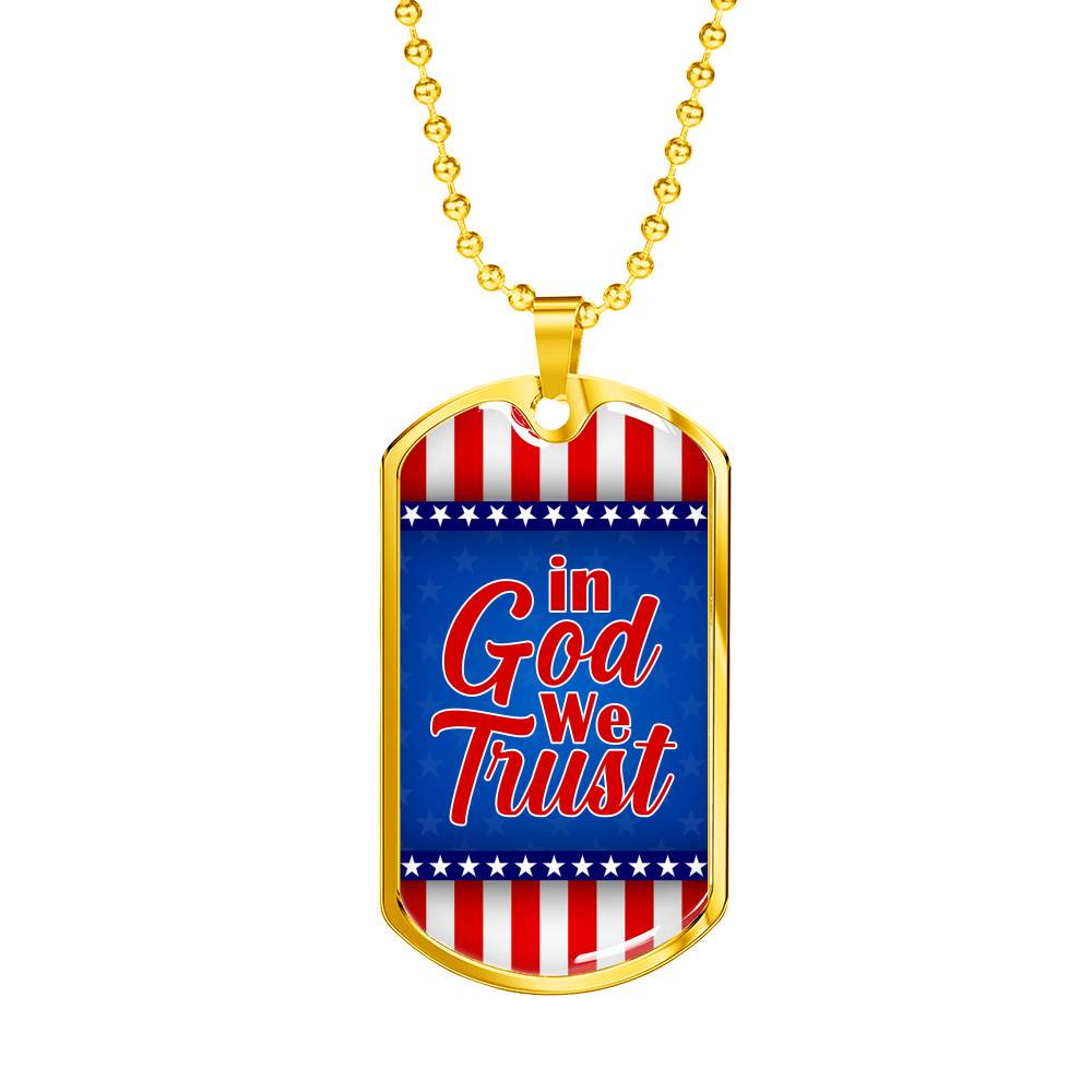 In God We Trust American Flag Dog Tag Pendant Necklace - Patriotic Necklace For Men - Dog Tag (Gold Plated)