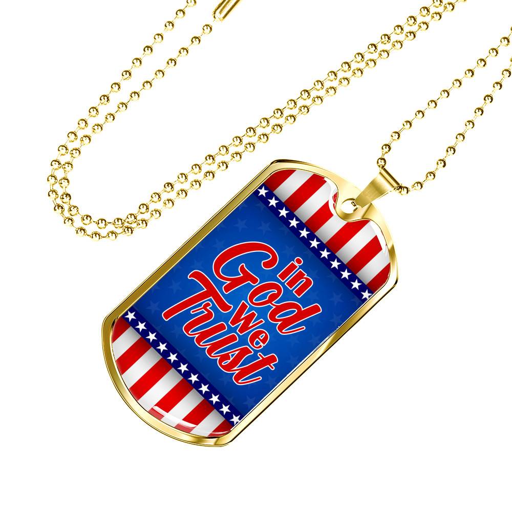 In God We Trust American Flag Dog Tag Pendant Necklace - Patriotic Necklace For Men - Dog Tag (Gold Plated)