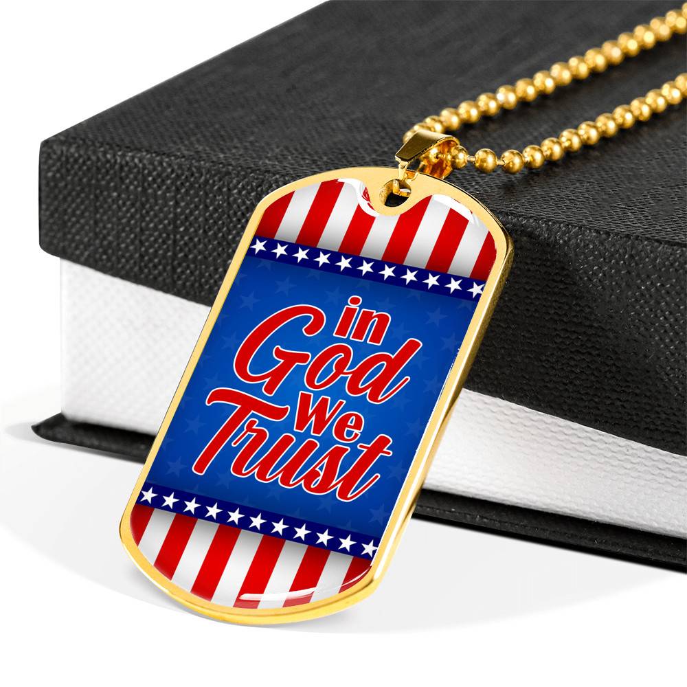 In God We Trust American Flag Dog Tag Pendant Necklace - Patriotic Necklace For Men - Dog Tag (Gold Plated)