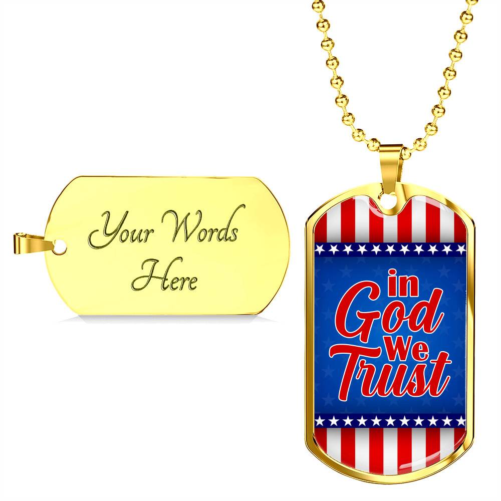 In God We Trust American Flag Dog Tag Pendant Necklace - Patriotic Necklace For Men - Dog Tag (Gold Plated)