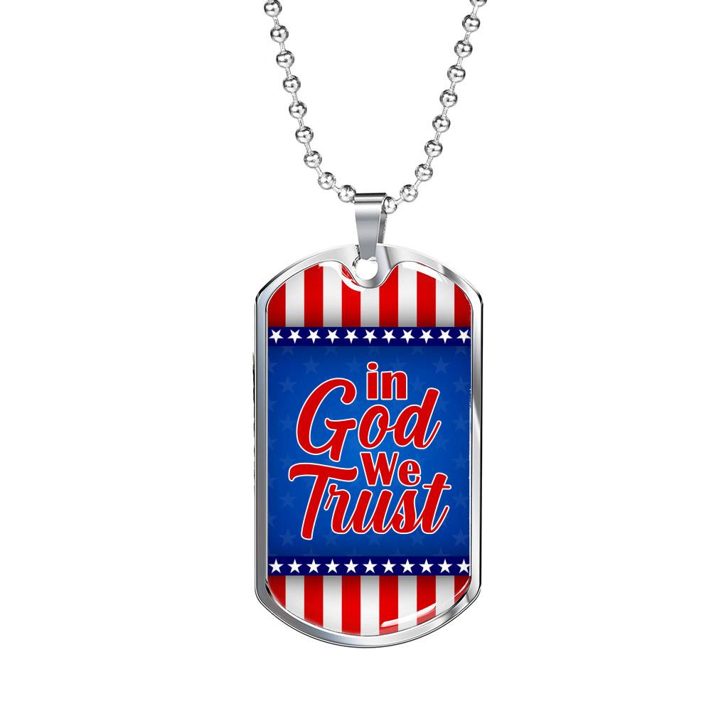 In God We Trust American Flag Dog Tag Pendant Necklace - Patriotic Necklace For Men - Dog Tag (Silver)
