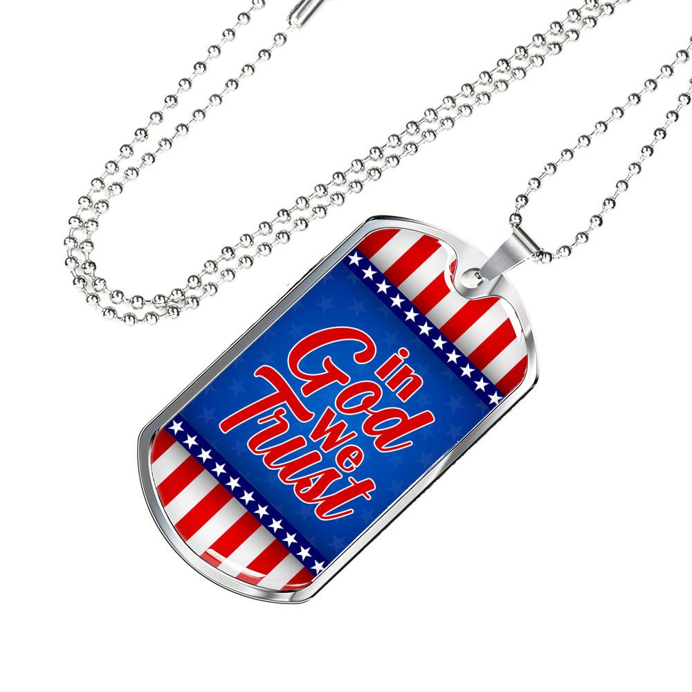 In God We Trust American Flag Dog Tag Pendant Necklace - Patriotic Necklace For Men - Dog Tag (Silver)