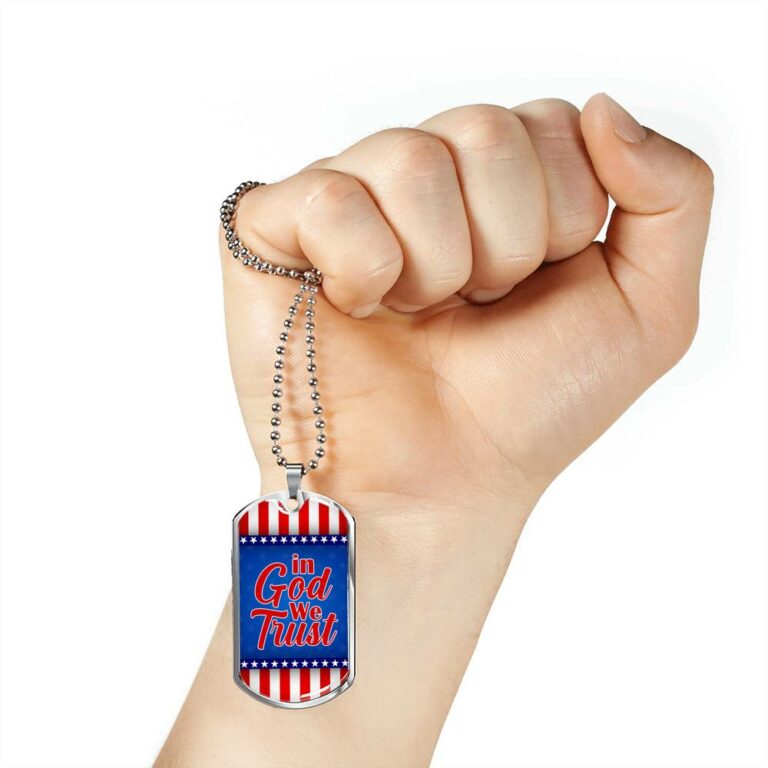 In God We Trust American Flag Dog Tag Pendant Necklace - Patriotic Necklace For Men - Dog Tag (Silver)