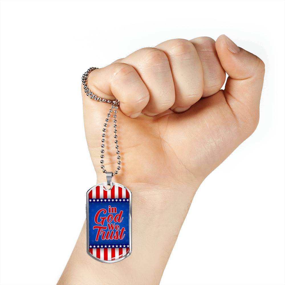 In God We Trust American Flag Dog Tag Pendant Necklace - Patriotic Necklace For Men - Dog Tag (Silver)