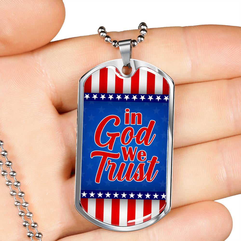In God We Trust American Flag Dog Tag Pendant Necklace - Patriotic Necklace For Men - Dog Tag (Silver)