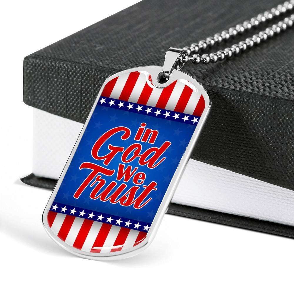 In God We Trust American Flag Dog Tag Pendant Necklace - Patriotic Necklace For Men - Dog Tag (Silver)