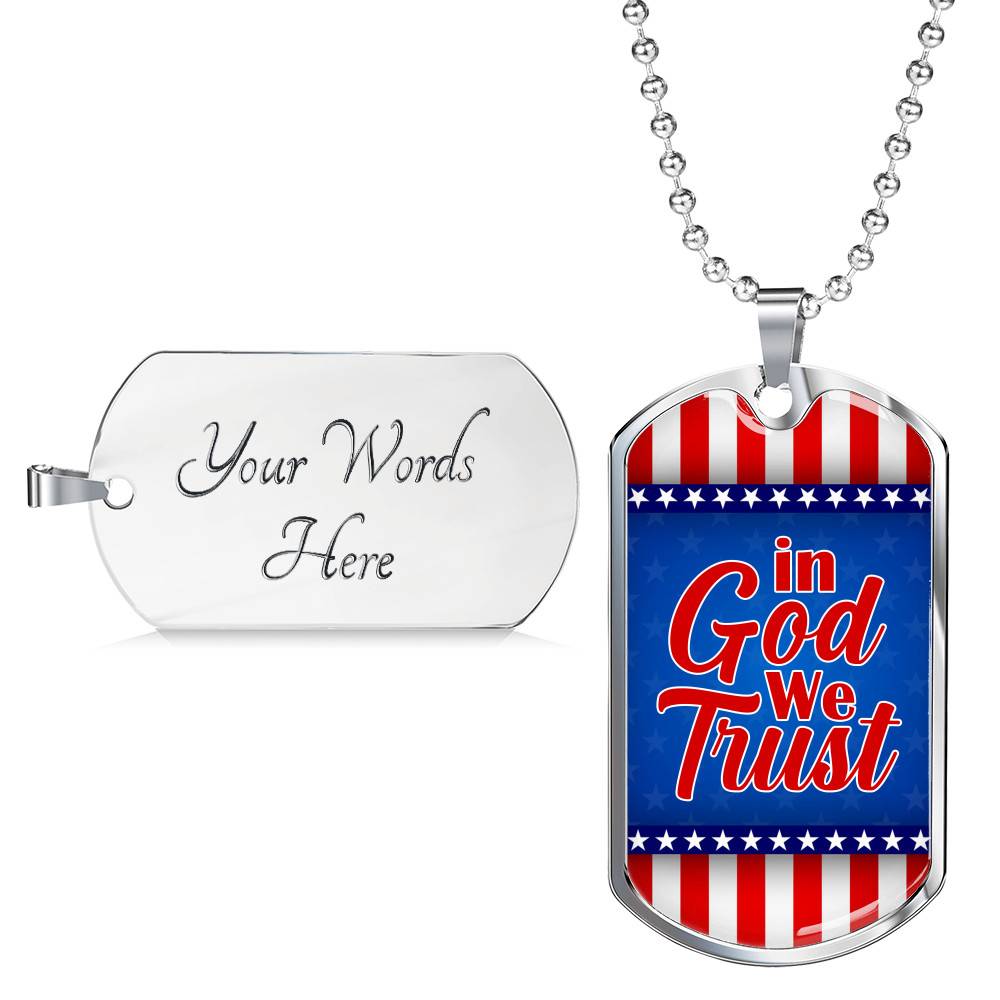 In God We Trust American Flag Dog Tag Pendant Necklace - Patriotic Necklace For Men - Dog Tag (Silver)