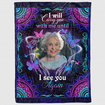 Alternative view of Personalized Photo I Will Carry You With Me Until I See You Again Butterfly Memorial Fleece Blanket - Sherpa Blanket