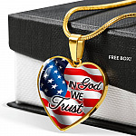In God We Trust American Flag Luxury Heart Pendant Necklace - Christian Necklace Religious Gifts - Heart Luxury Necklace (Gold Plated)
