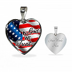 In God We Trust American Flag Luxury Heart Pendant Necklace - Christian Necklace Religious Gifts - Heart Luxury Necklace (Silver)