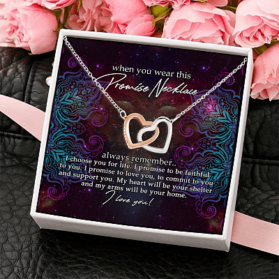 Alternative view of I Choose You For Life My Heart Will Be Your Shelter And My Arms Will Be Your Home Interlocking Hearts Pendant Necklace