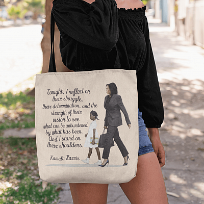 Alternative view of Kamala Harris Speech Standing on the Shoulders Women's Suffrage AOP Tote Bag - Grocery Shopping Bag