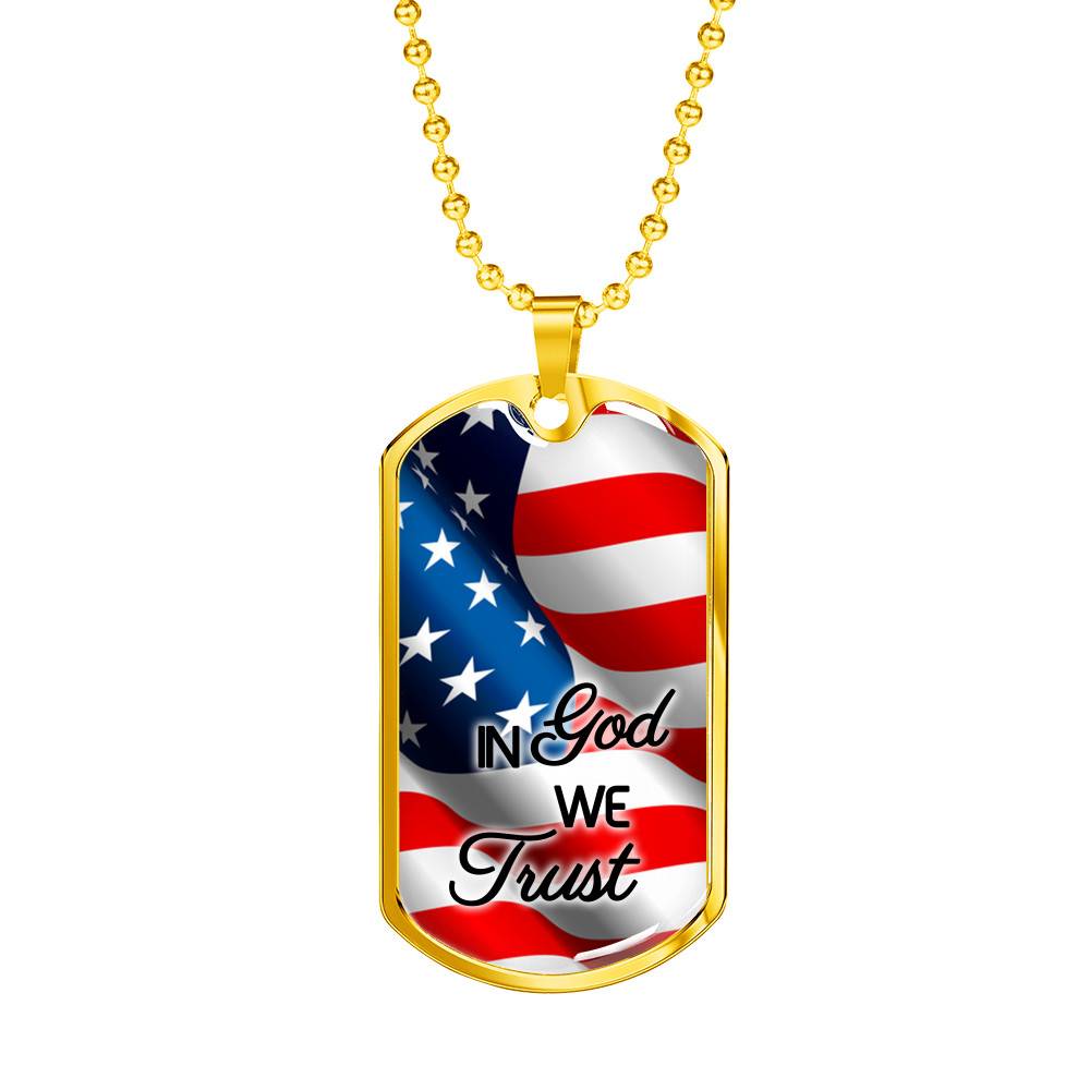 In God We Trust American Flag Dog Tag Pendant Necklace - Christian Necklace Religious Gifts For Men - Dog Tag (Gold Plated) In God We Trust American Flag Dog Tag Pendant Necklace - Christian Necklace Religious Gifts For Men - Dog Tag (Gold Plated)