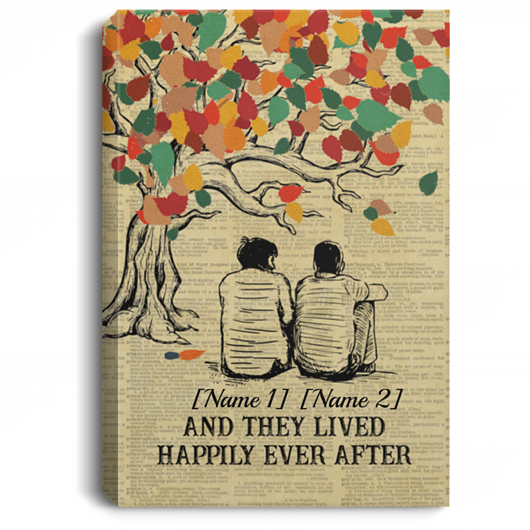 Personalized Gay Couple And They Lived Happily Ever After Framed Canvas Prints - LGBT Unframed Poster, White, 0.75'' Framed Canvas