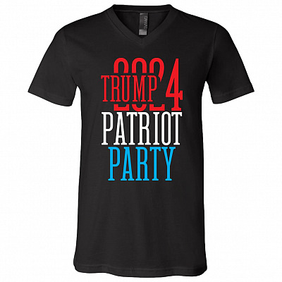 Trump 2024 Patriot Party T-Shirt, Black, V-Neck T-Shirt