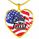 In God We Trust American Flag Heart Pendant Necklace - Womens Patriotic Jewelry - Heart Luxury Necklace (Gold Plated)