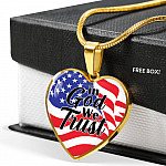 In God We Trust American Flag Heart Pendant Necklace - Womens Patriotic Jewelry - Heart Luxury Necklace (Gold Plated)