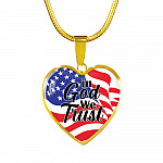 In God We Trust American Flag Heart Pendant Necklace - Womens Patriotic Jewelry - Heart Luxury Necklace (Gold Plated)
