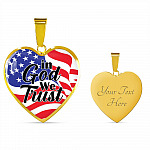 In God We Trust American Flag Heart Pendant Necklace - Womens Patriotic Jewelry - Heart Luxury Necklace (Gold Plated)