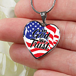 In God We Trust American Flag Heart Pendant Necklace - Womens Patriotic Jewelry - Heart Luxury Necklace (Silver)