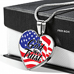 In God We Trust American Flag Heart Pendant Necklace - Womens Patriotic Jewelry - Heart Luxury Necklace (Silver)