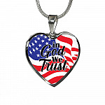 In God We Trust American Flag Heart Pendant Necklace - Womens Patriotic Jewelry - Heart Luxury Necklace (Silver)
