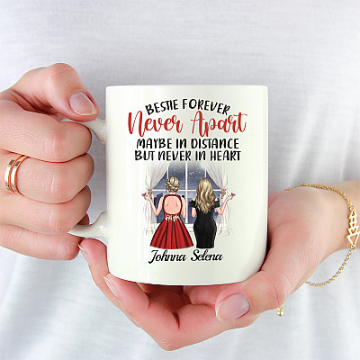 Alternative view of Personalized to My Bestie Forever Never Apart Maybe in Distance Not in Heart - Gift for Best Friends Coffee Mug