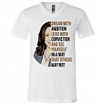Dream With Ambition Lead With V-Neck, White, V-Neck T-Shirt