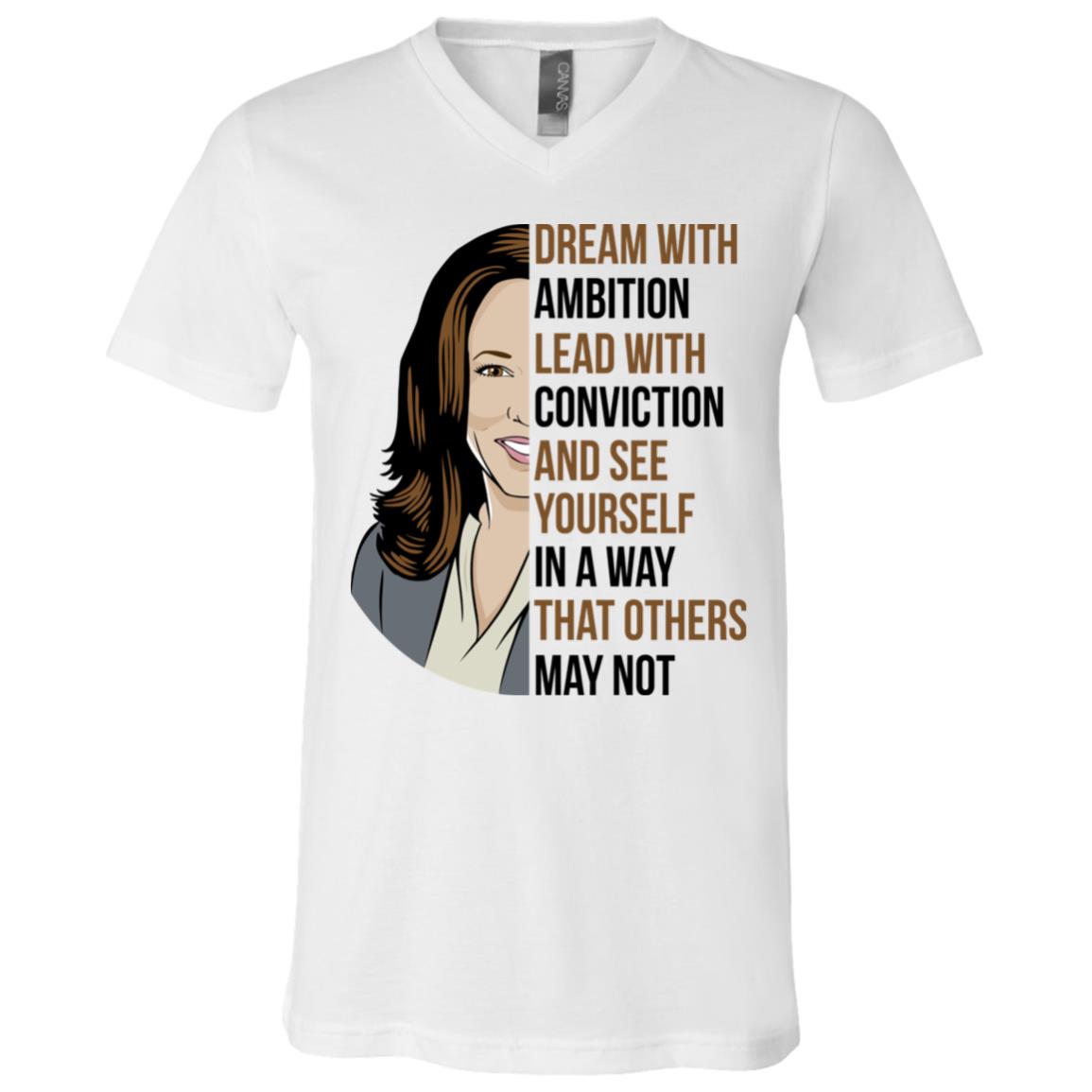 Dream With Ambition Lead With V-Neck, White, V-Neck T-Shirt