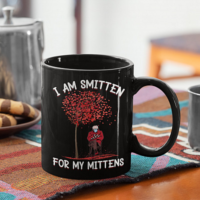 Alternative view of Bernie Sander I Am Smitten For My Mittens Ceramic Coffee Mug - Water Bottle - Funny Valentine Mug Gift