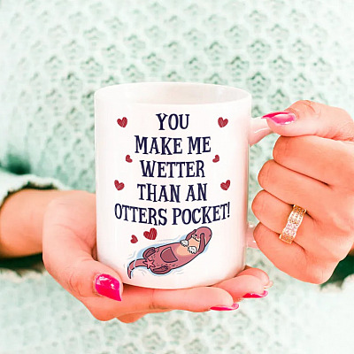 Alternative view of You Make Me Wetter Than An Otters Pocket Ceramic Coffee Mug - Beer Stein - Water Bottle - Color Changing Mug