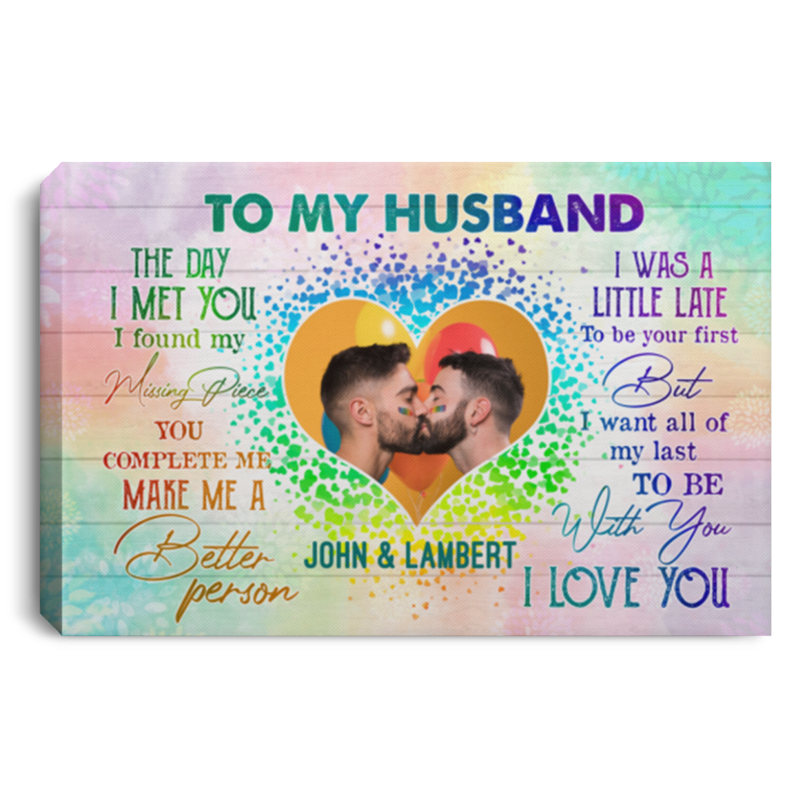 Personalized Photo LGBT To My Husband The Day I Met You I Found My Missing Piece Framed Canvas Prints - Unframed Poster, White, 0.75'' Framed Canvas