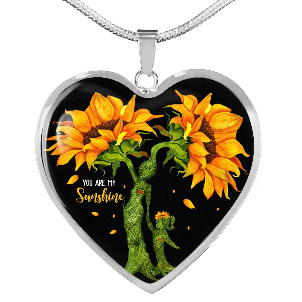 You Are My Sunshine Mother and Daughter Sunflower Heart Pendant Necklace Gifts - Heart Luxury Necklace (Silver) You Are My Sunshine Mother and Daughter Sunflower Heart Pendant Necklace Gifts - Heart Luxury Necklace (Silver)