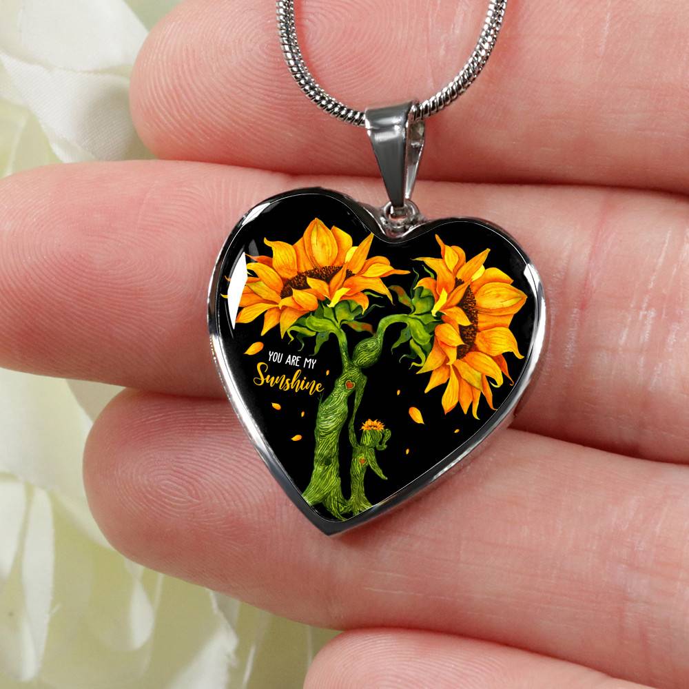 You Are My Sunshine Mother and Daughter Sunflower Heart Pendant Necklace Gifts - Heart Luxury Necklace (Silver) You Are My Sunshine Mother and Daughter Sunflower Heart Pendant Necklace Gifts - Heart Luxury Necklace (Silver)