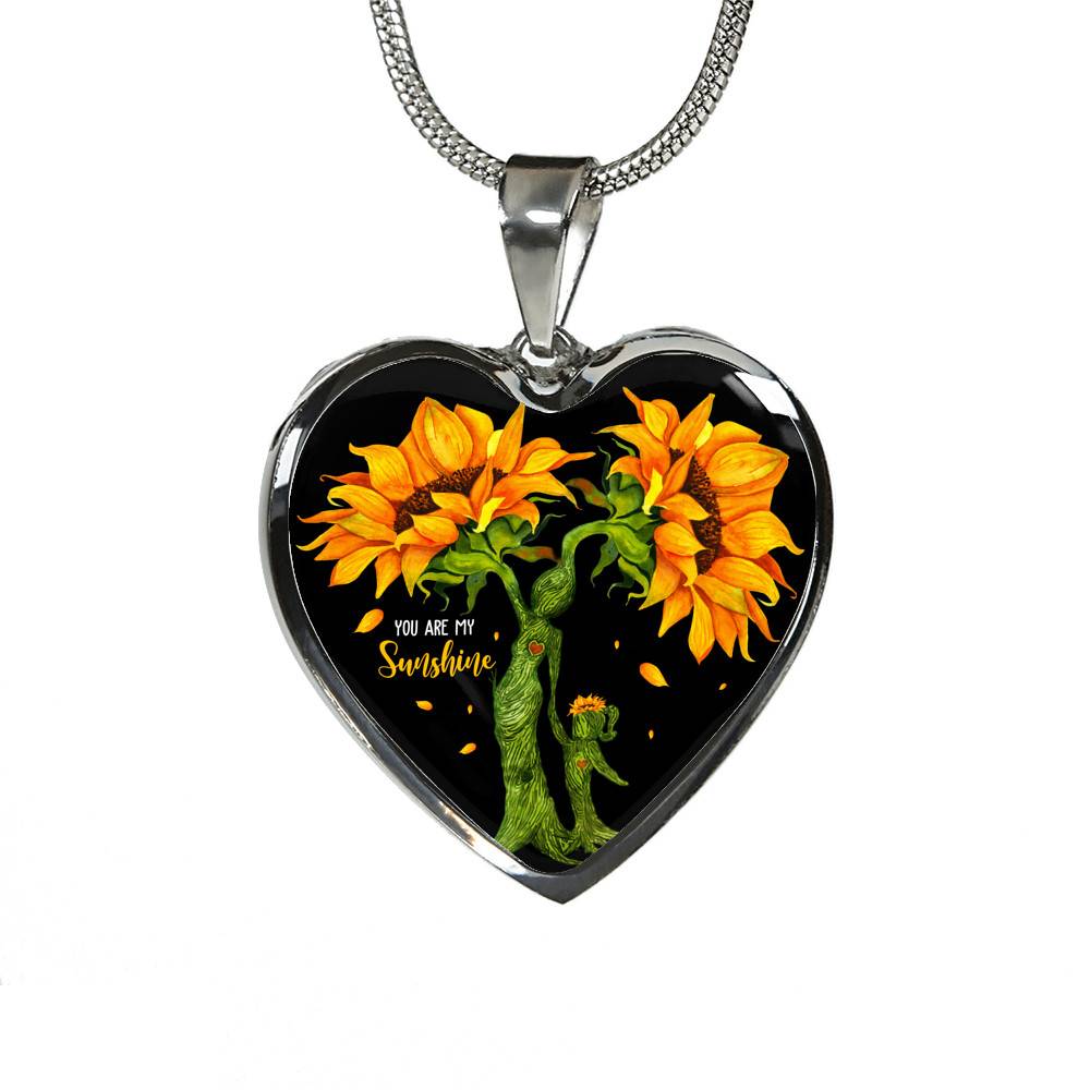 You Are My Sunshine Mother and Daughter Sunflower Heart Pendant Necklace Gifts - Heart Luxury Necklace (Silver) You Are My Sunshine Mother and Daughter Sunflower Heart Pendant Necklace Gifts - Heart Luxury Necklace (Silver)