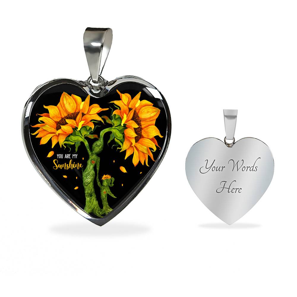 You Are My Sunshine Mother and Daughter Sunflower Heart Pendant Necklace Gifts - Heart Luxury Necklace (Silver) You Are My Sunshine Mother and Daughter Sunflower Heart Pendant Necklace Gifts - Heart Luxury Necklace (Silver)