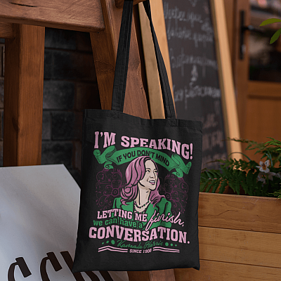 Alternative view of Kamala Harris 2020 Debate - I'm Speaking Feminist   All Over Print Tote Bag – Shoulder Bag