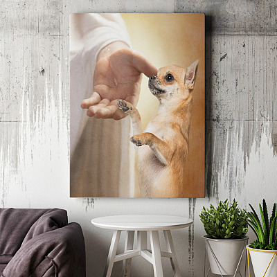 Alternative view of Chihuahua Take My Hand Jesus Wrapped Framed Canvas Prints - Unframed Poster - Chihuahua God Decor Wall Art