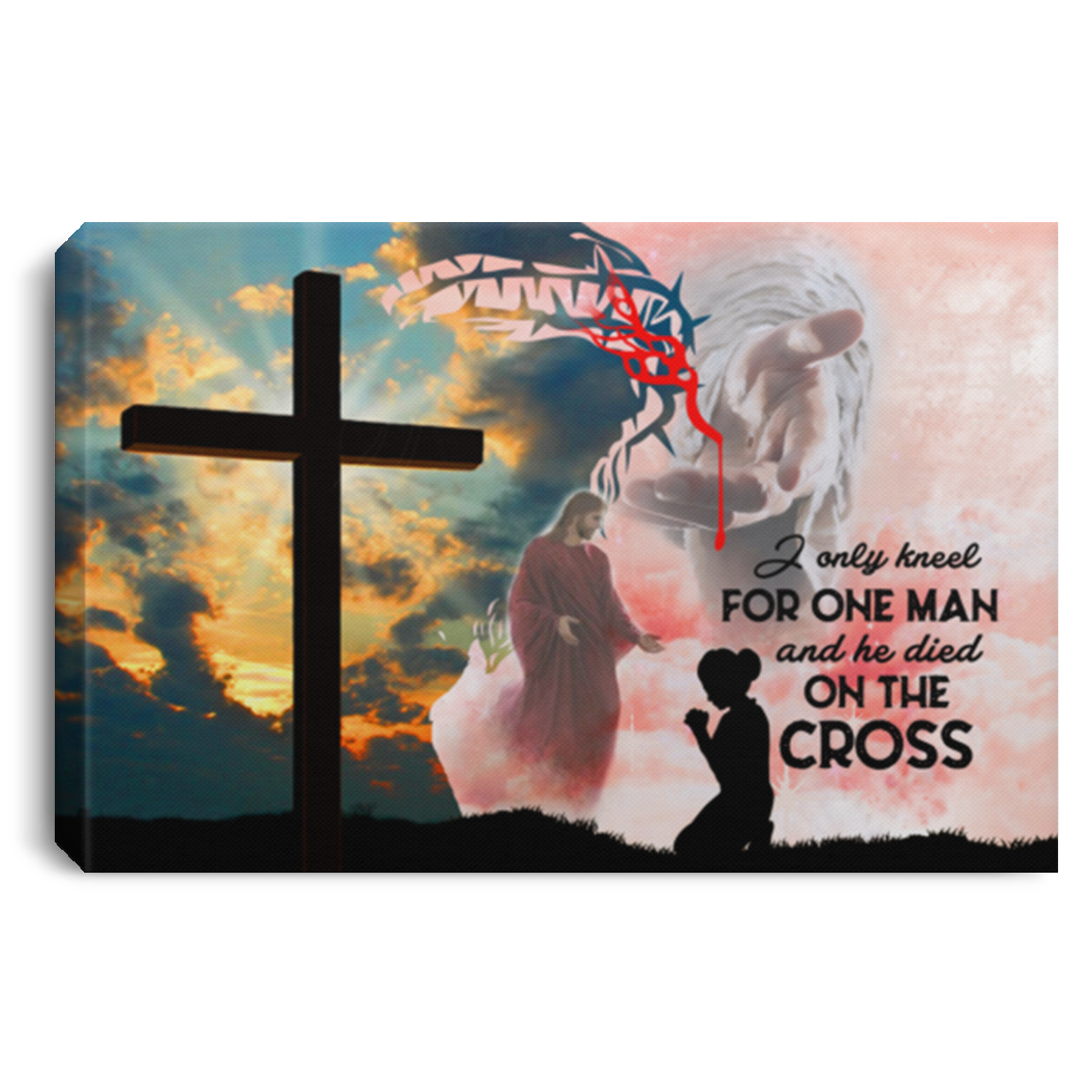 I Only Kneel For One Man And He Died On The Cross Gallery Wrapped Framed Canvas Prints - Unframed Poster, White, 0.75'' Framed Canvas I Only Kneel For One Man And He Died On The Cross Gallery Wrapped Framed Canvas Prints - Unframed Poster, White, 0.75'' Framed Canvas