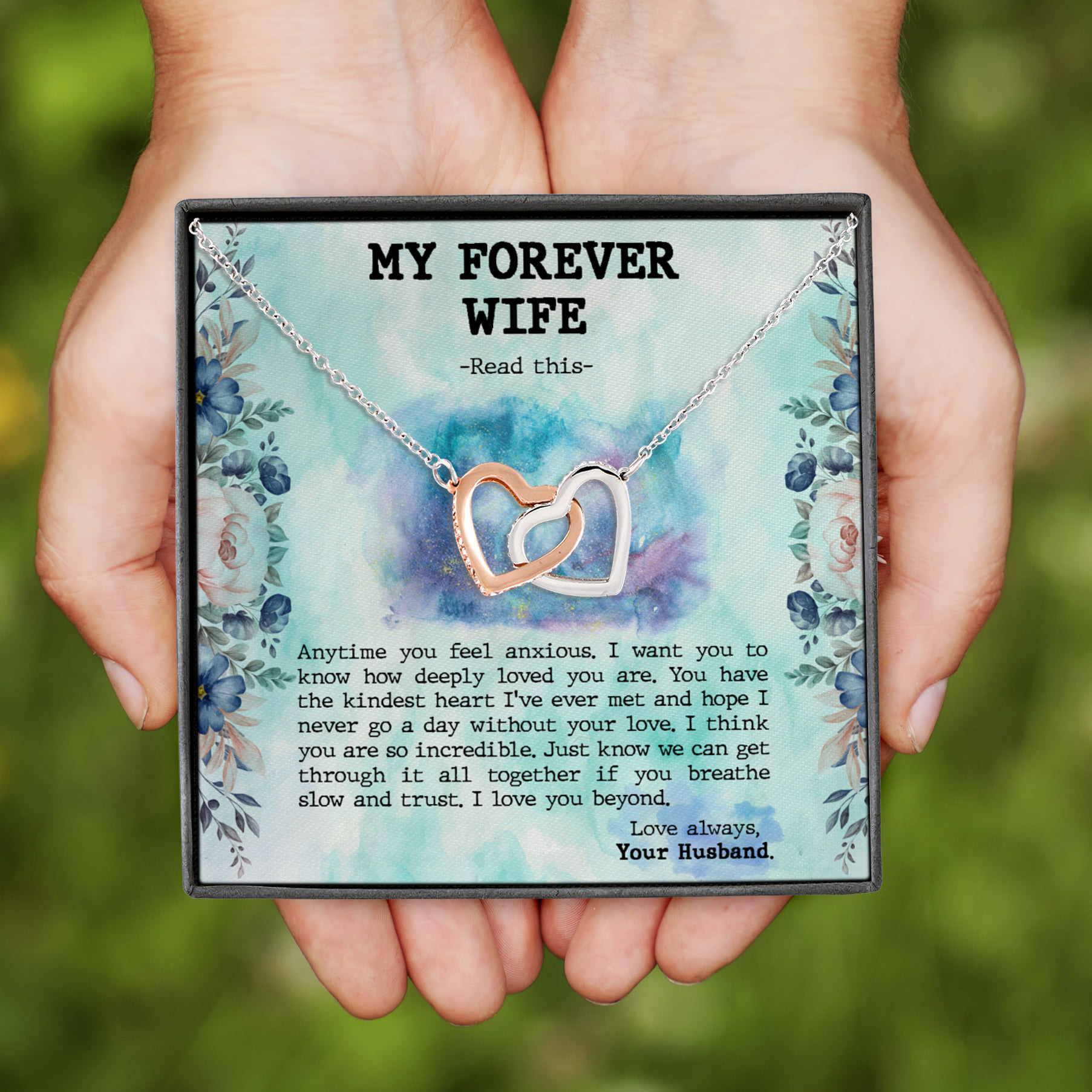 5NH_ My Forever Boy Message Card (1) Interlocking Hearts Necklace